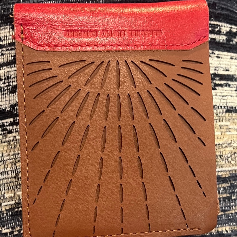 Herschel Supply “Hank” Wallet with coin holder. Red and Brown, Leather NEW